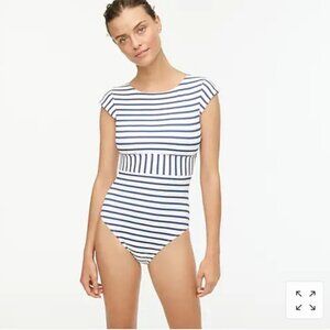 NWT J. Crew Cap Sleeve One Piece Textured Stripe Bathing Suit